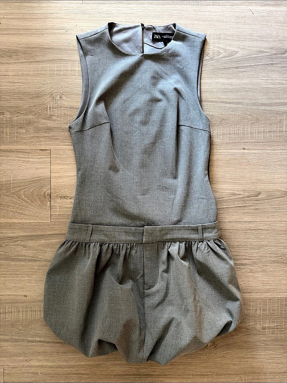 ZARA Gray Voluminous Mini Dress Sleeveless Ballon Hem Chic Blogger Size XS